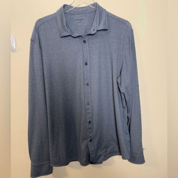 Untuckit Perf Tee BD Mens XL Button Up Shirt Storm Long Sleeve Performance Blue - Picture 1 of 4